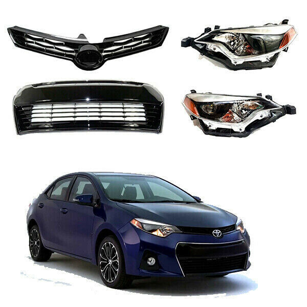 For 2014 2016 Toyota Corolla S Upper & Bumper Lower Grille & Headlights 4pcs 15