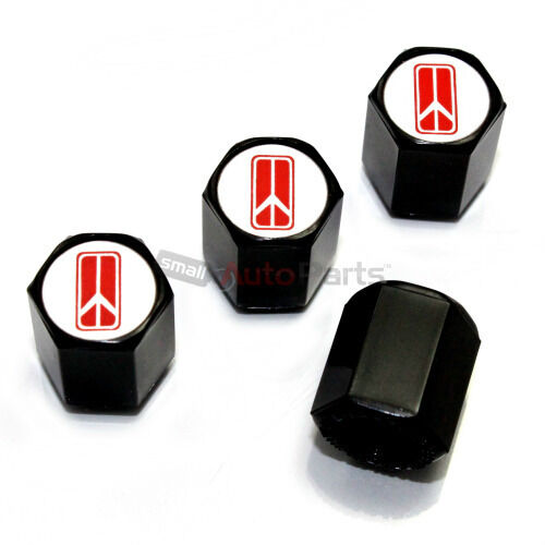 (4) Oldsmobile Red Logo Black ABS Tire/Wheel Pressure Air Stem Valve CAPS Covers