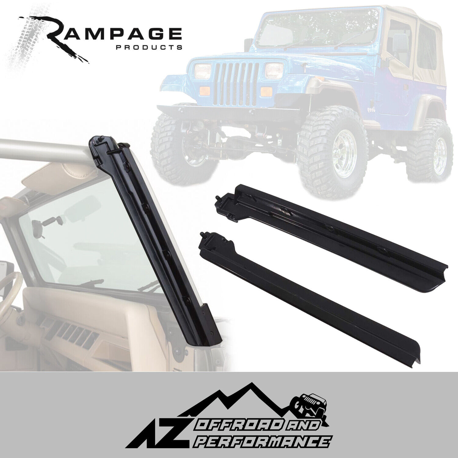 Rampage Windshield Uprights fits 1987-1995 Jeep Wrangler YJ 69998 Black