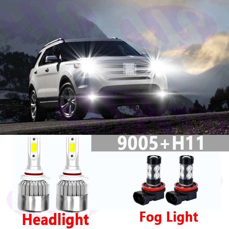 For Ford Explorer 2011-2015 -4PC Combo LED Headlights Fog Light Bulbs Kit 6000K
