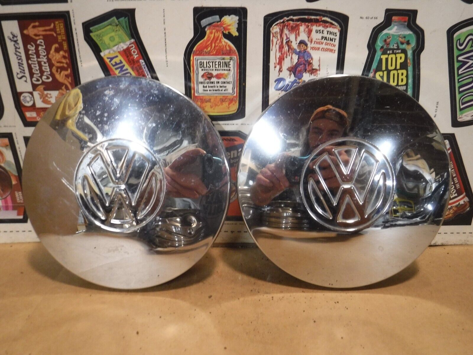 2  VW Volkswagen Wheel Center Caps Hubcaps Rabbit Metal 1975 to 1984 Chrome