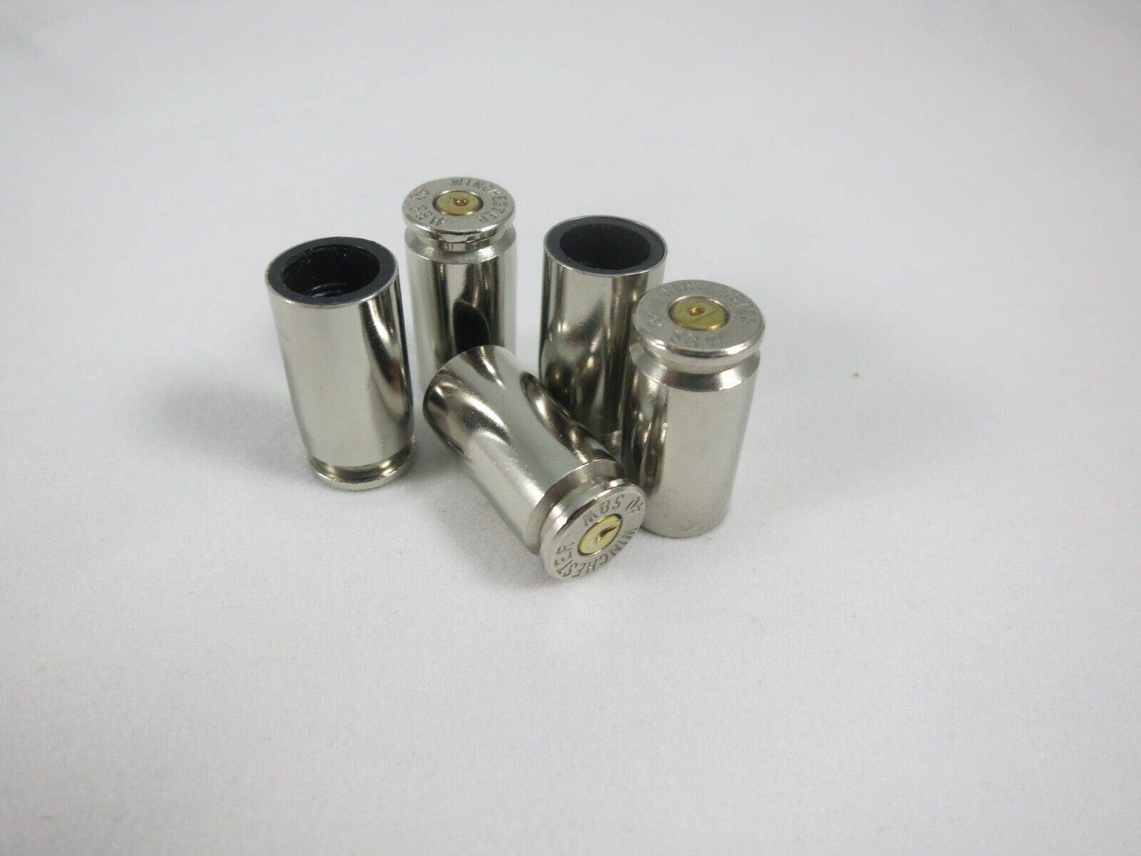 5 Bullet Tire Valve Stem Caps 40 S&W Shells Nickel Case w/ Brass Center 