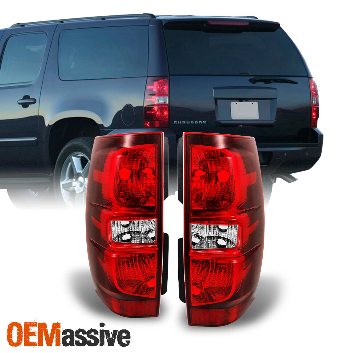 Fit 2007-2014 Tahoe Suburban Red Clear Tail Lights Brake Lamps Replacement Pair