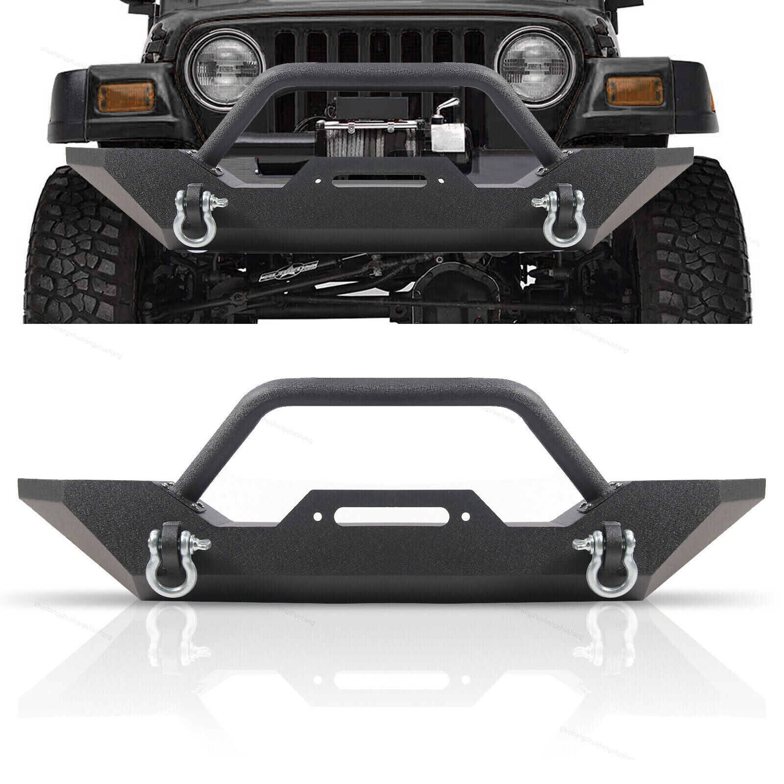 Front Bumper W/ D-Rings & Led Lights Winch Plate For 87-06 Jeep Wrangler TJ YJ