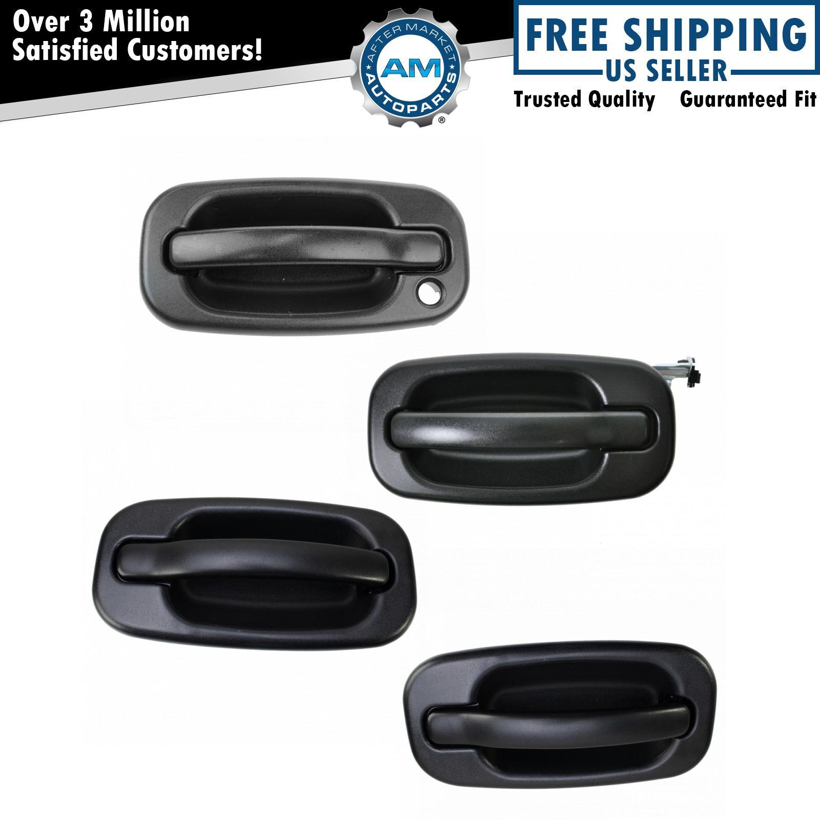 Door Handle Textured Black Front & Rear Kit Set of 4 for Chevy GMC Pickup SUV