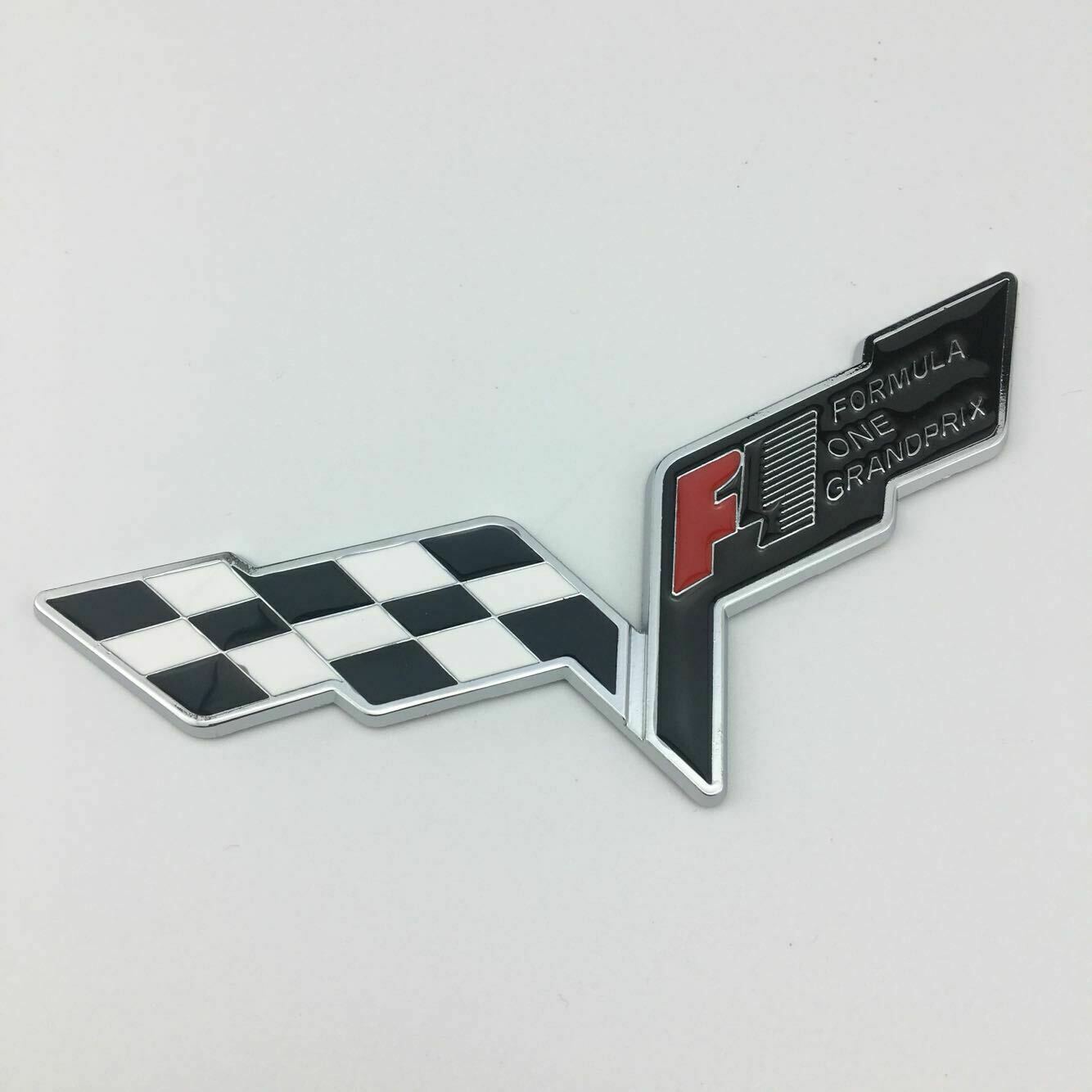 2x F1 60 Years Corvette Cross Flags Sticker Chrome Badge Emblem for Chevrolet C6