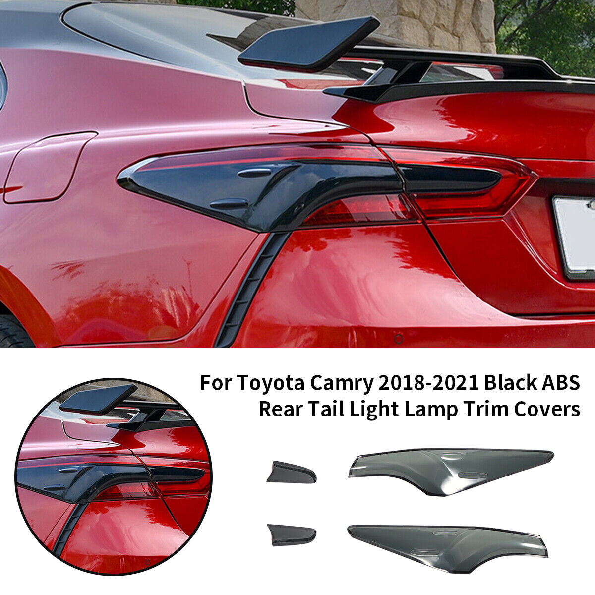 4pcs ABS Rear Tail Light Lamp Trim Cover For Toyota Camry 2018-2021 Smoke black