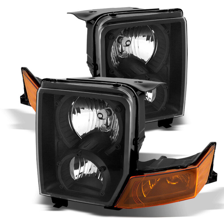 Fit Jeep 06-10 Commander Black Housing Replacement Headlights Lamp Pair Set