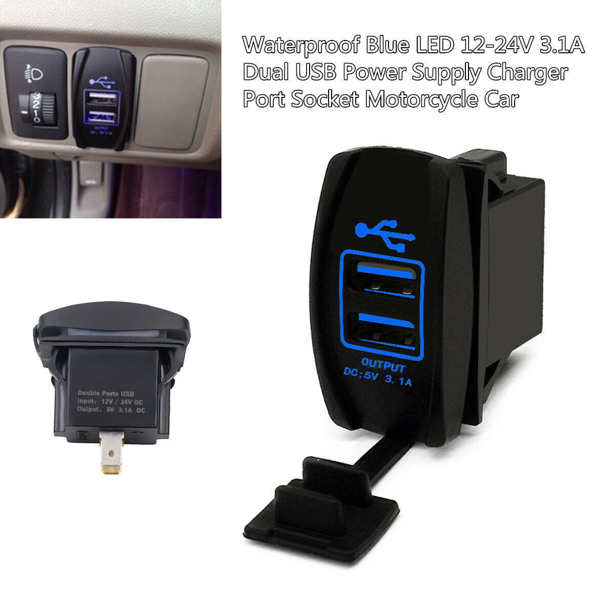12-24V Waterproof Dual LED USB Car Auto Power Supply Charger Port Socket Device