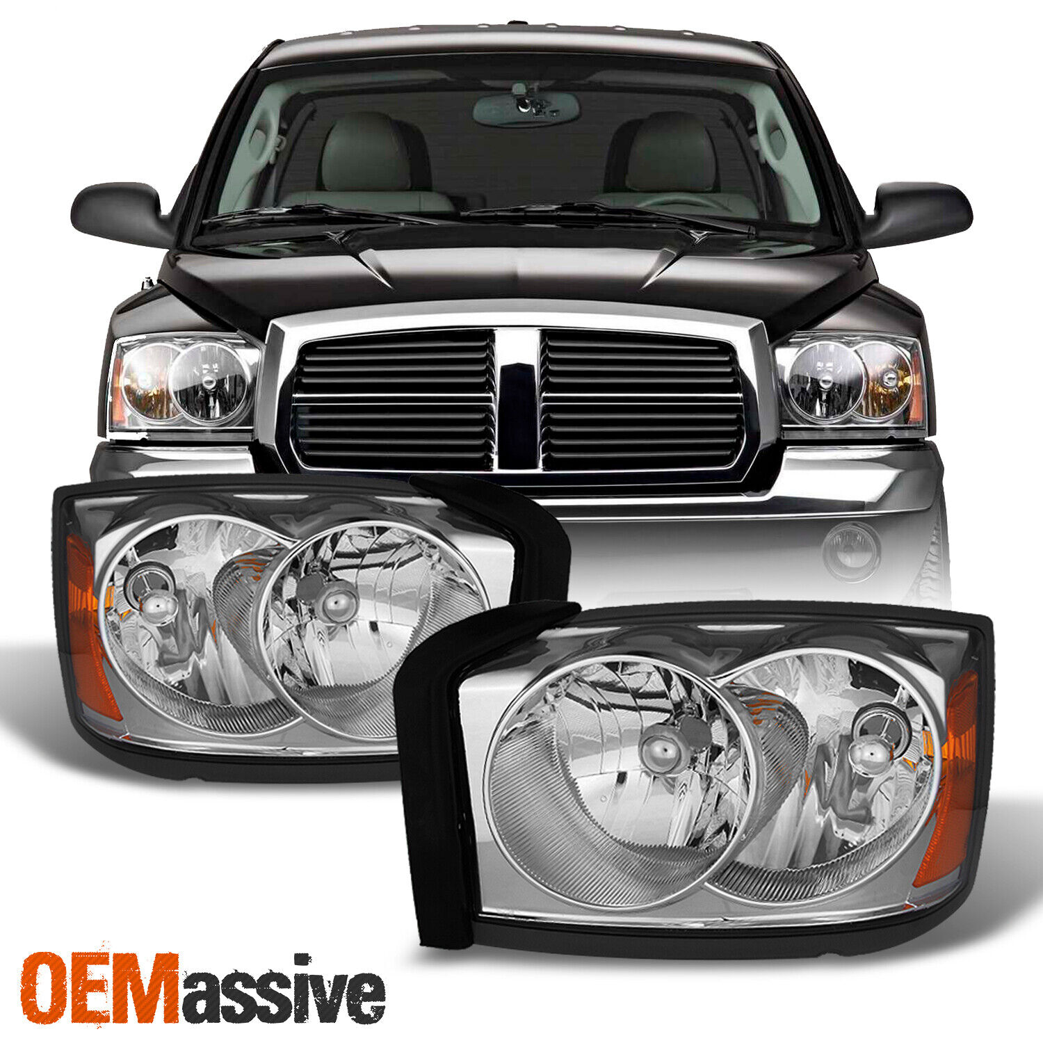 Fit 2005-2007 Dodge Dakota Replacement Headlights Left+Right Headlamps 05 06 07