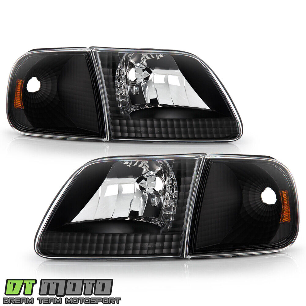 1997-2003 Ford F150 Expedition Black Headlights+Corner Signal Lights Left+Right