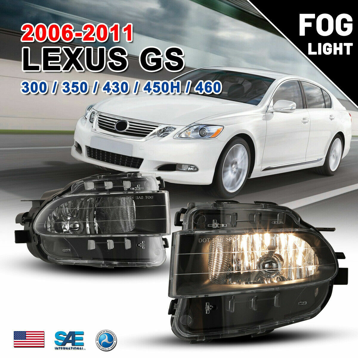 Assembly Fog Lights Clear Lamps Pair for 2006-2011 Lexus GS 300/350/430/450h/460