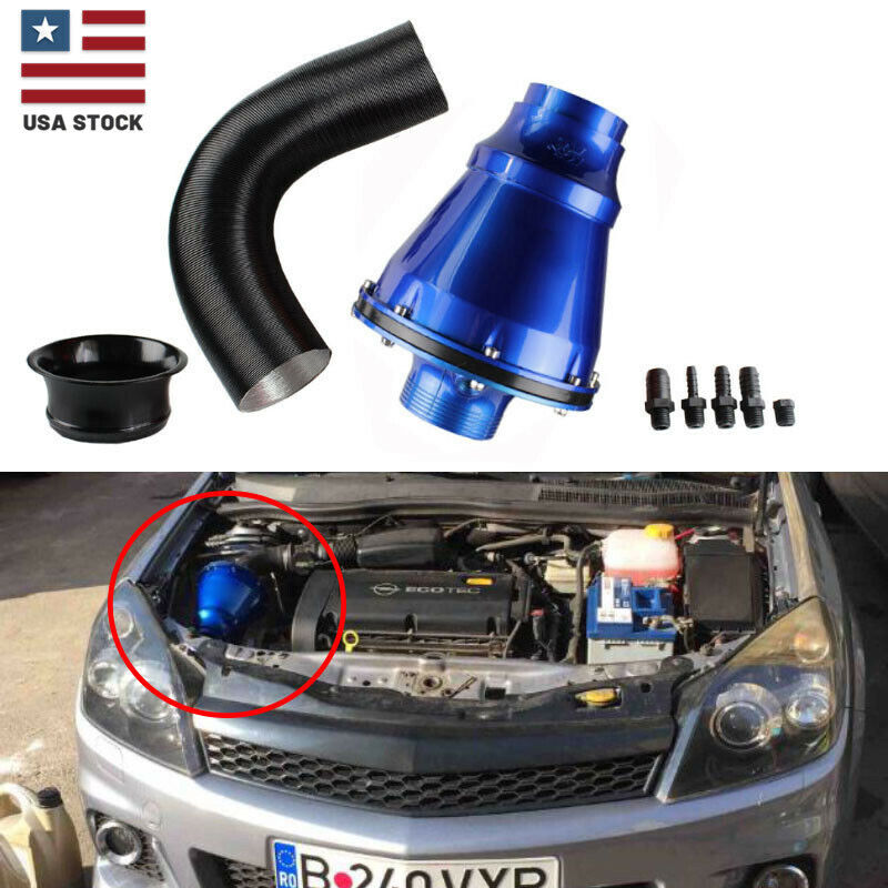 Universal Apollo 70mm Cold Air Intake System Air Filter Kit Blue/Red US STOCK