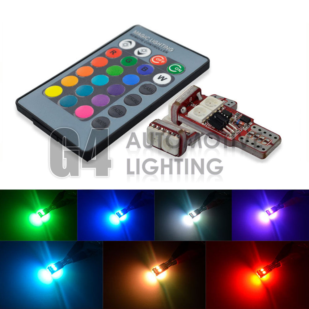 2x RGB T10 194 W5W 2825 Remote Control Color LED bulb Parking light Car lamp