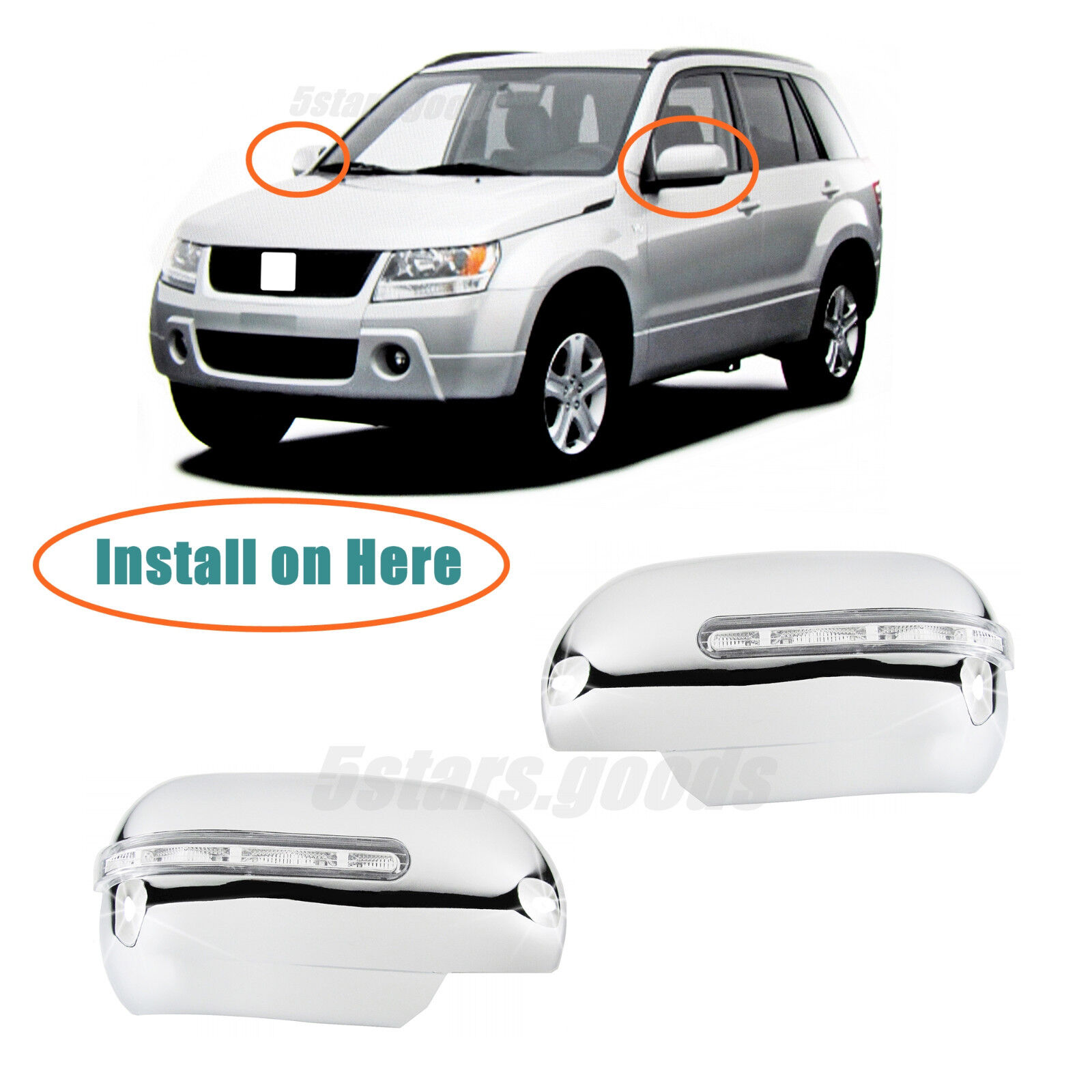 Chrome Side Led Light Mirror Covers Trims For 2006-2013 Suzuki Grand Vitara SUV
