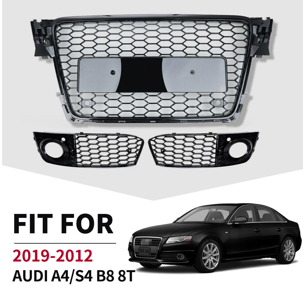 2009-12 For Audi A4 S4 RS4 B8 Front Henycomb grille Bumper Grill &fog lamp cover