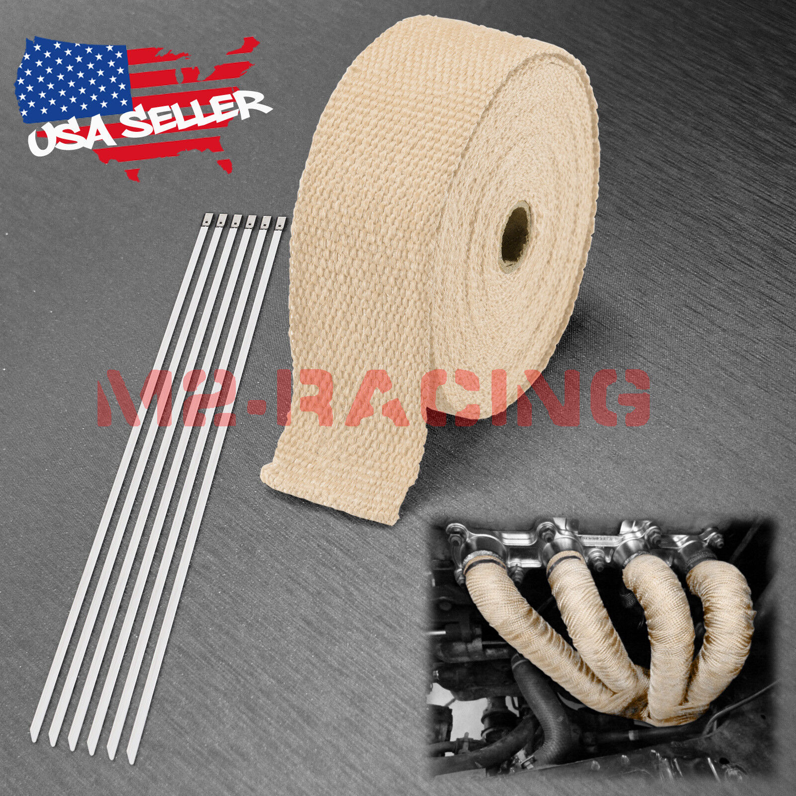 Tan Beige Exhaust Pipe Insulation Thermal Heat Wrap 2