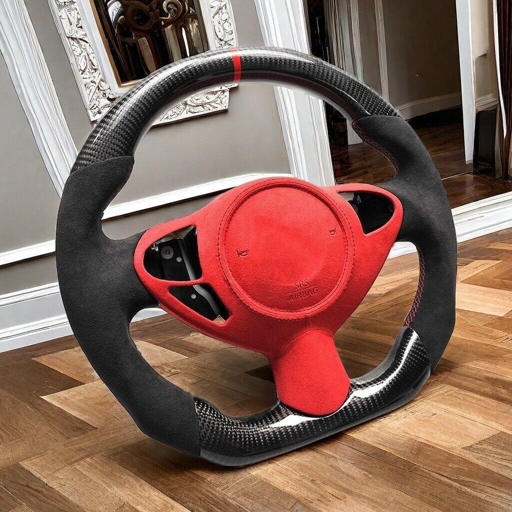 REAL CARBON FIBER Steering Wheel FOR NISSAN 370Z NISMO BLACK ALCANTAR RED ACCENT