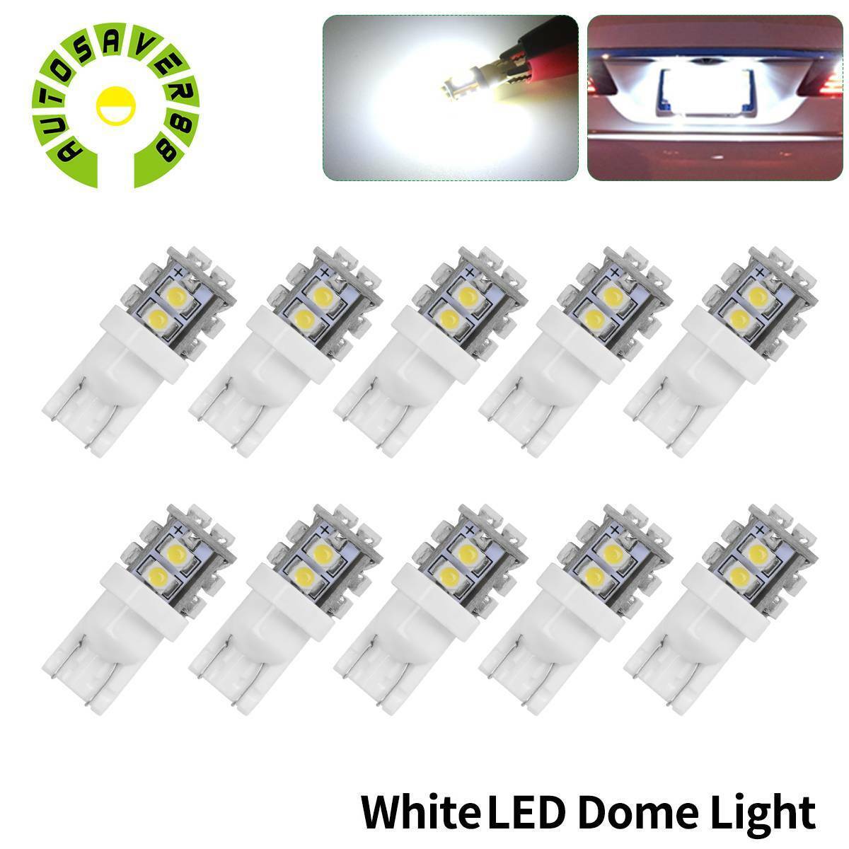 10PCS T10 158 192 LED Wedge Bulbs 10-SMD Interior Dome Map Light W5W 2825 White