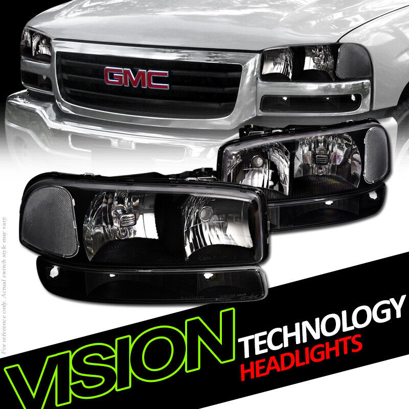 Black Headlights W/Parking Bumper Lamps Nb For 99-06 07 GMC Sierra/00+ Yukon Xl