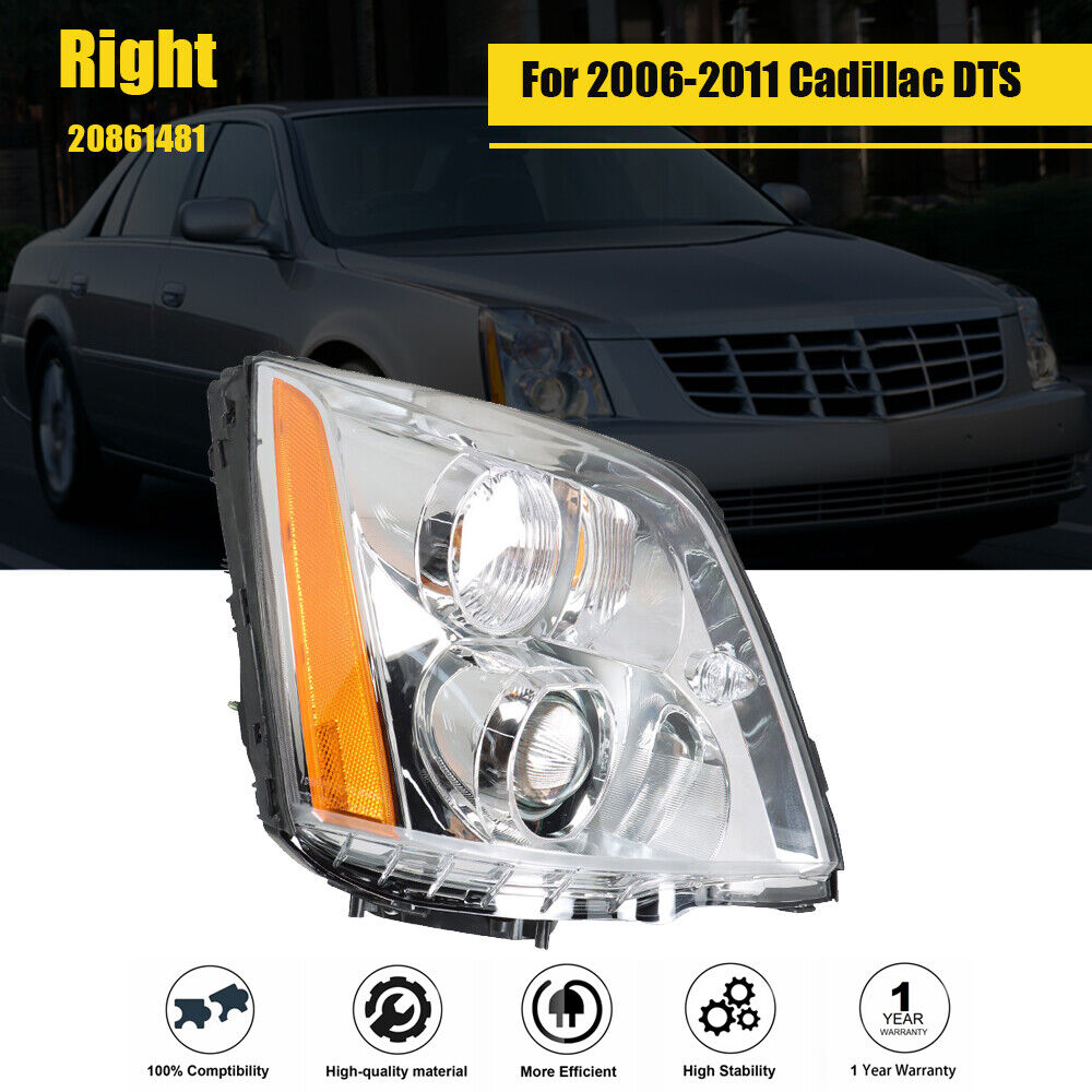 For Cadillac DTS 2008-2011 Projector Headlight HID/Xenon Chrome Passenger Side