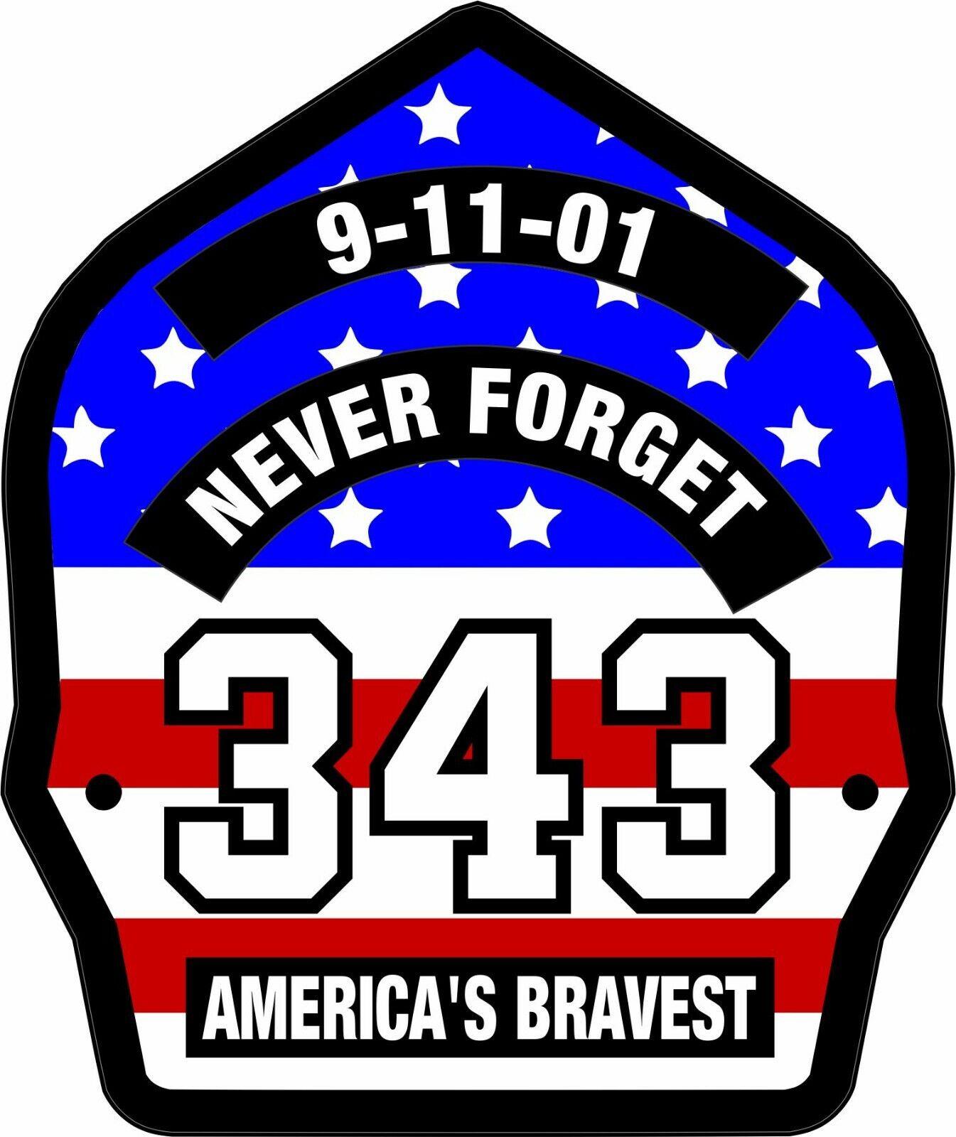 Firefighter Sticker 911 Never Forget 343 USA Flag look Decal Various sizes 343