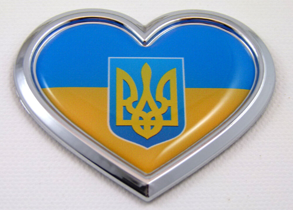 Ukraine HEART Flag Chrome Emblem Car Decal Sticker Badge Bumper Trident Tryzub