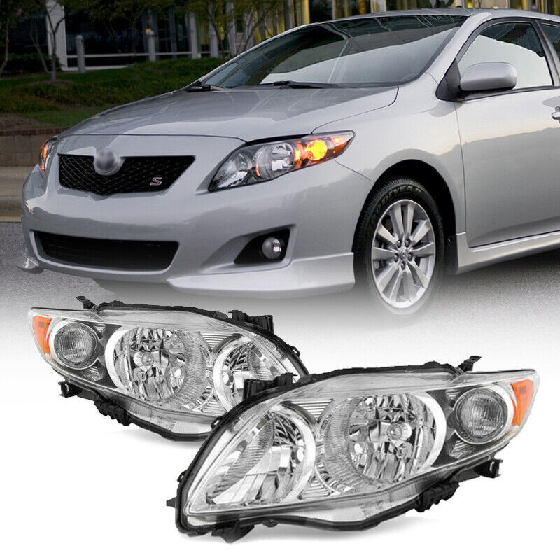 For 2009 2010 Toyota Corolla Chrome Factory Headlights Headlamps Left+Right Pair