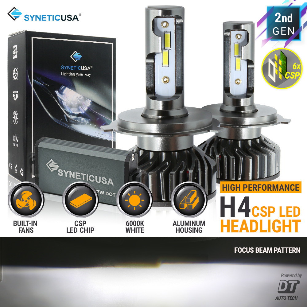 Syneticusa H4 LED Headlight Kit High Low Beam 6000K White Light Bulbs
