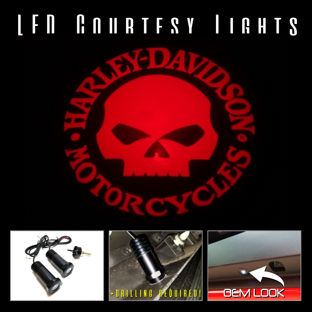 2Pc LED Courtesy Logo Door Lights Ghost Shadow Willie G Harley 100808 Red