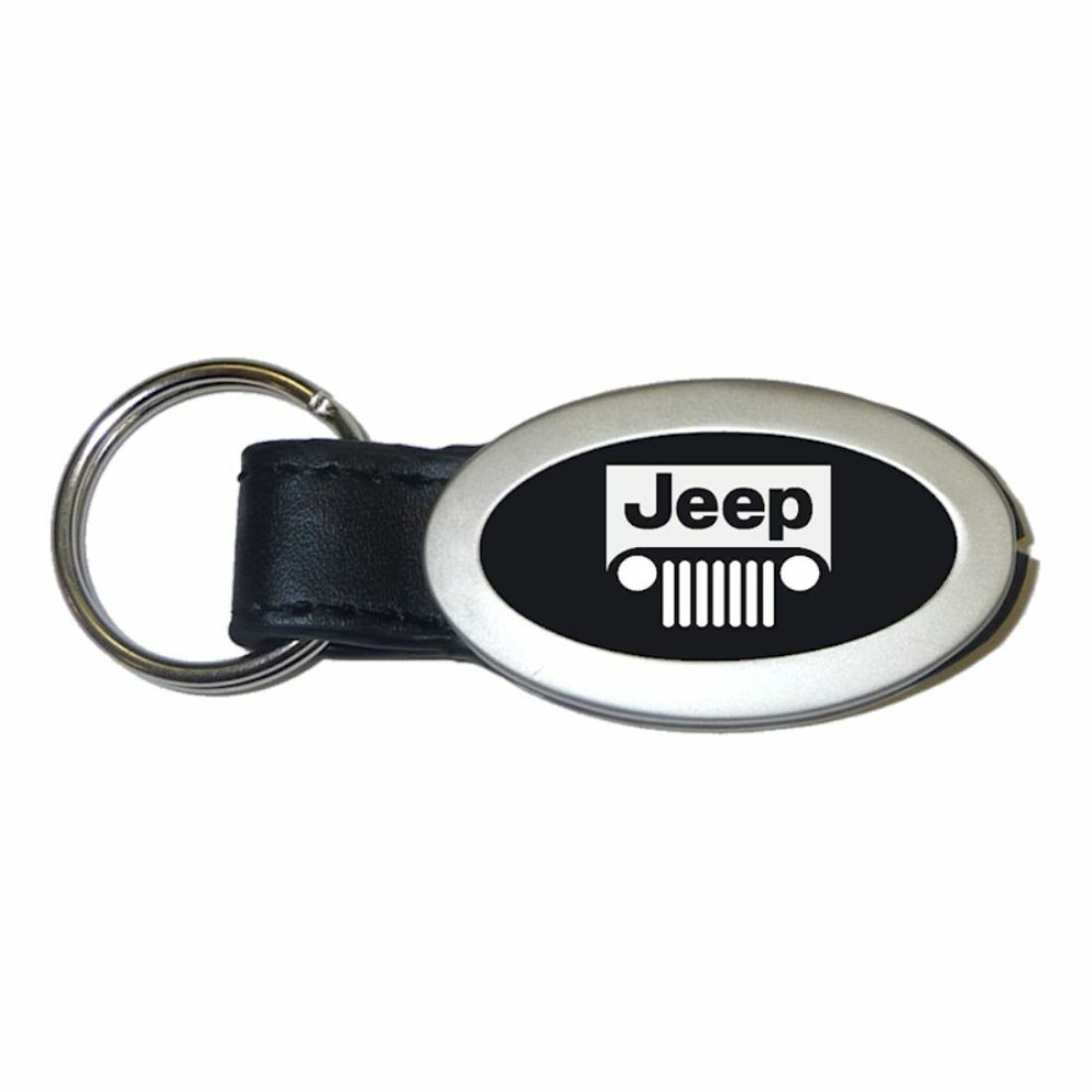 Jeep Key Ring Black and Chrome Leather Oval Keychain
