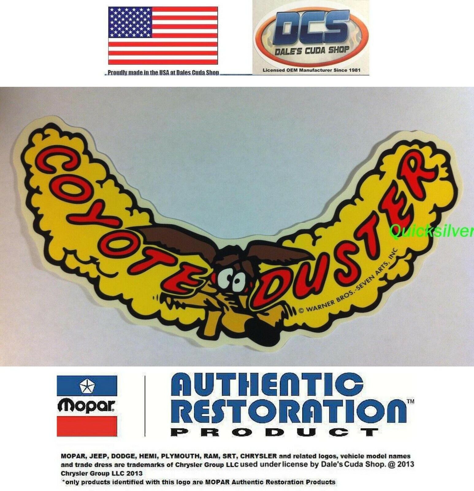 1970 Plymouth Road Runner Coyote Duster Air Cleaner Decal NEW MoPar USA Licensed