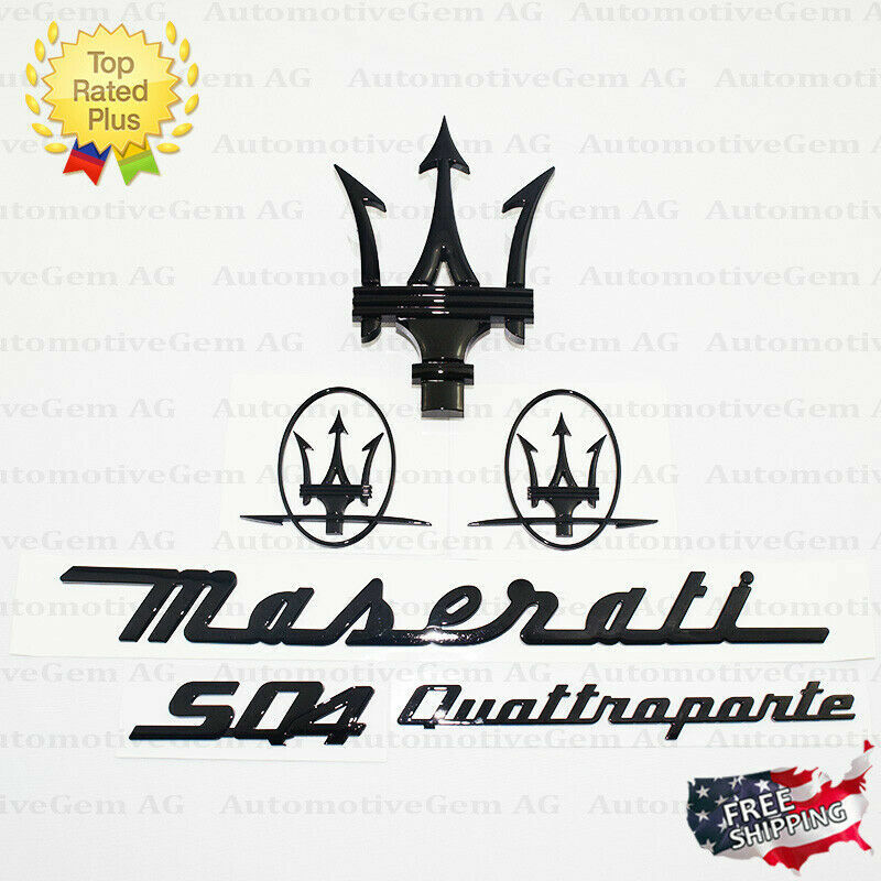 Maserati Emblem Quattroporte SQ4 Grille Trident Side Logo Black Badge Set Kit