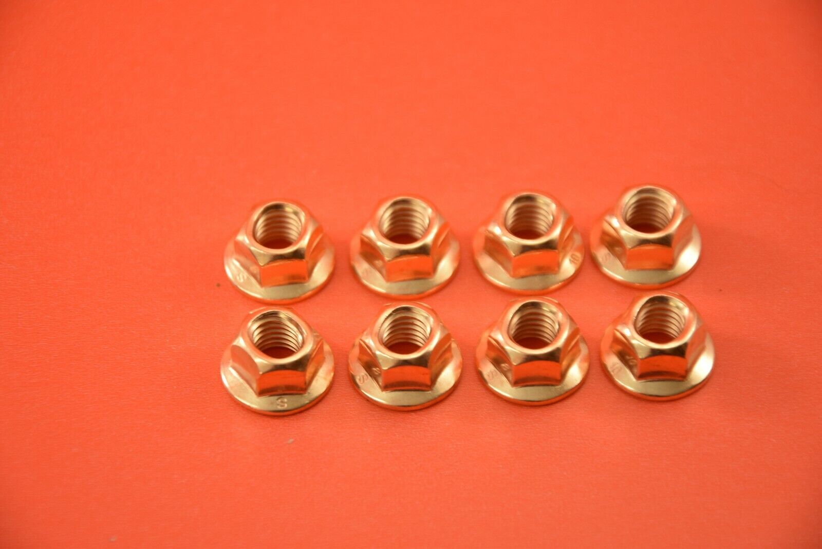 (8) COPPER EXHAUST FLANGE NUTS HIGH HEAT M8X1.25 CRIMPED CRUSHED SHOULDERED