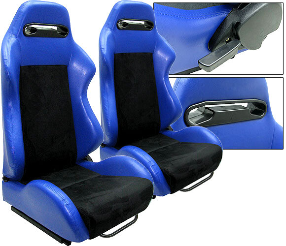 NEW 2 BLUE & BLACK RACING SEATS RECLINABLE w/ SLIDER ALL TOYOTA **