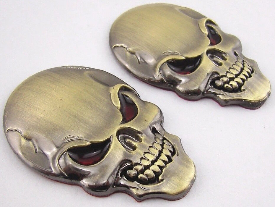 (2X) 3D Metal Punisher Skull Emblem Sticker For Motorcycle Badge Bronze