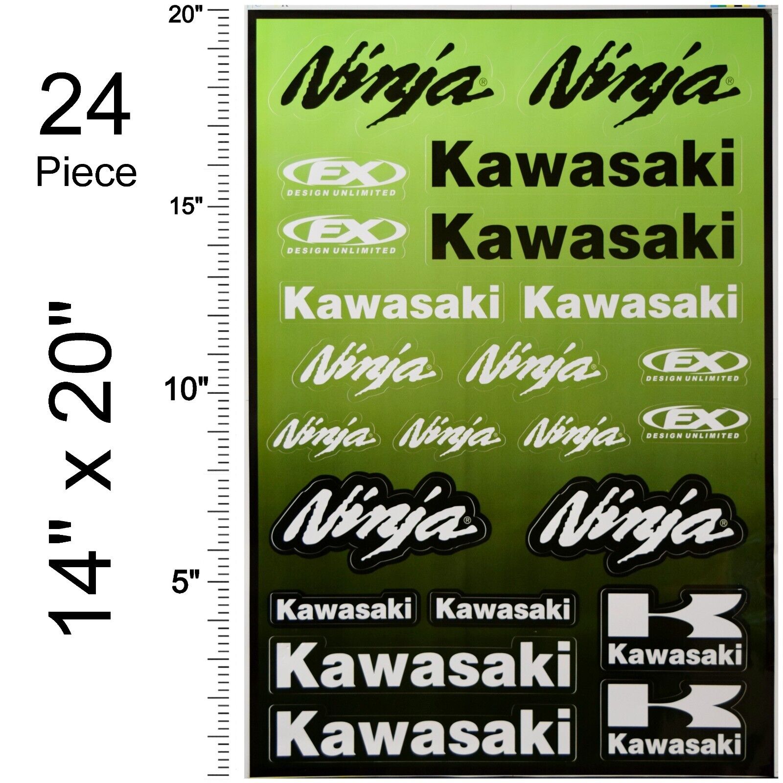 Kawasaki Ninja Motorcycle Dirt Bike Stickers Graphics Decal Sheet - 24PC 14\