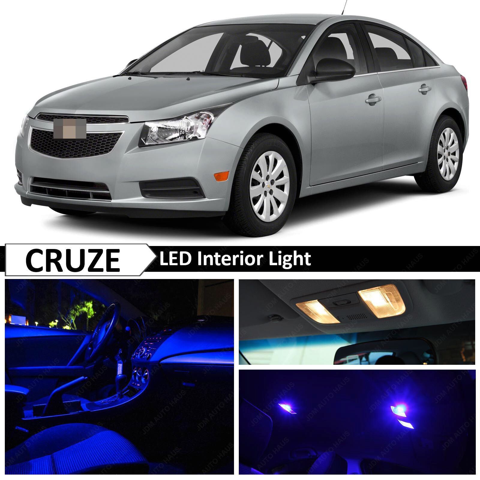 12x Blue LED Lights Interior Package Kit for 2011-2017 Chevy Cruze