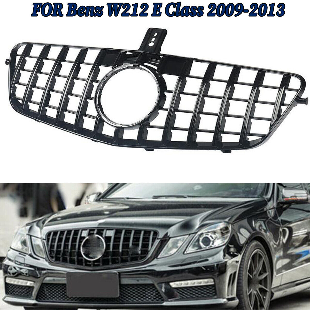 Gloss Black GT Style Front Grille For Mercedes-Benz E-Class W212 2009-2013