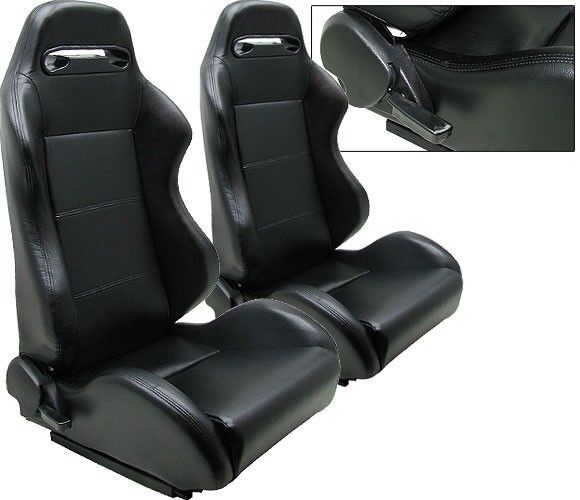 2 Black PVC Leather Racing Seats RECLINABLE Mitsubishi NEW