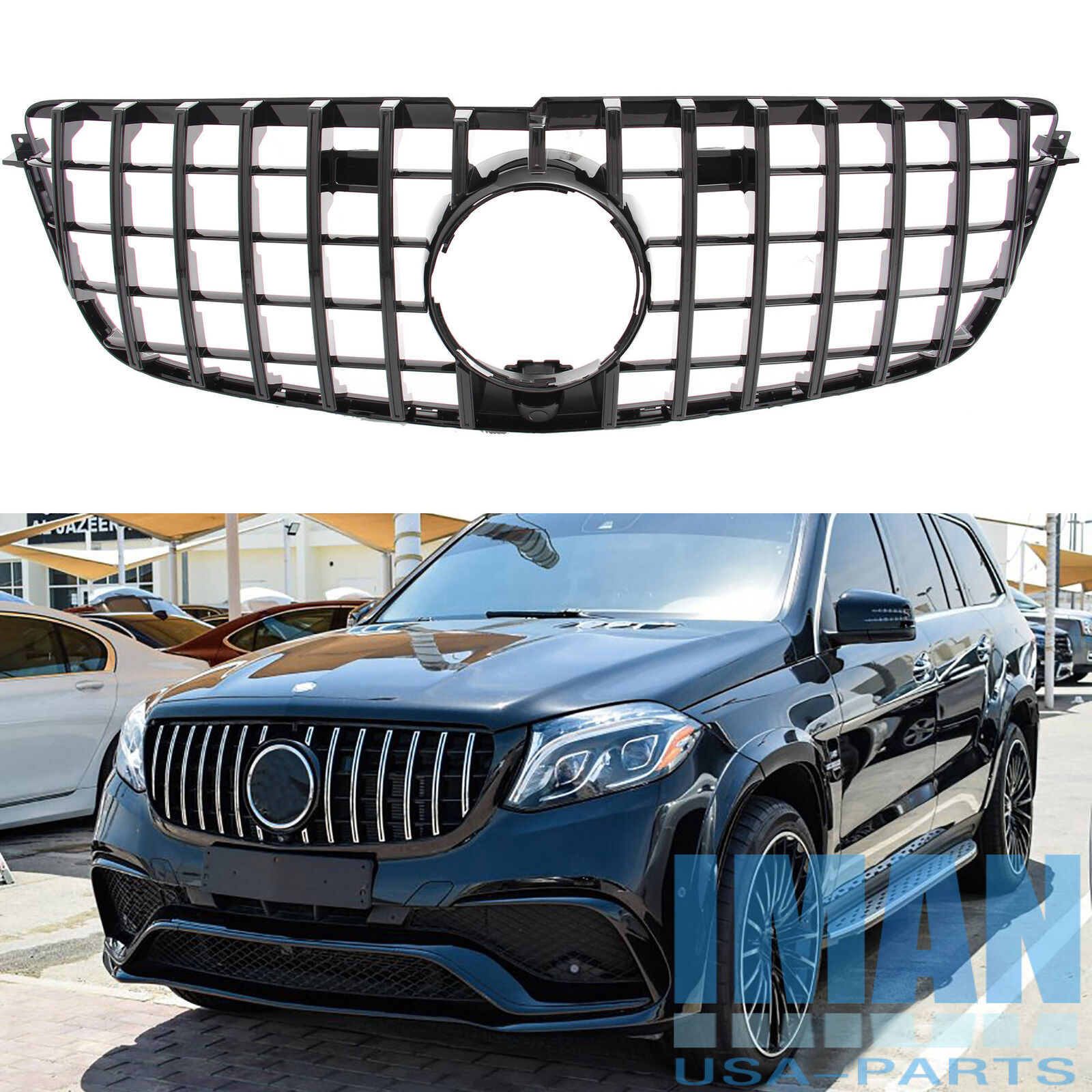Black GT Style Grill Front Grille For Mercedes X166 GL500 GL550 GL63AMG 2013-15