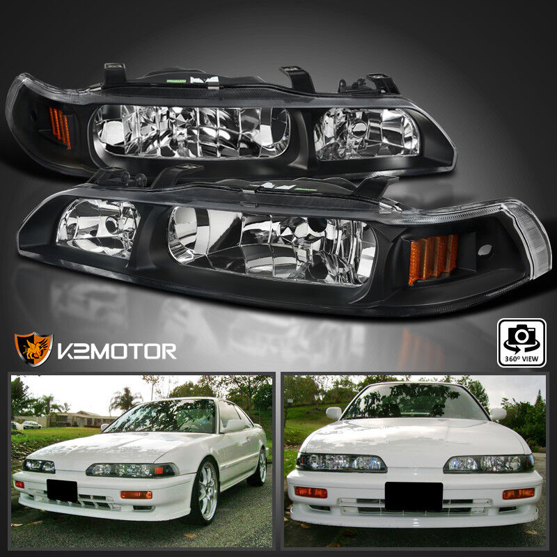 For 90-93 Acura Integra Black 1PC Style Headlights Corner Lamps Left+Right Pair
