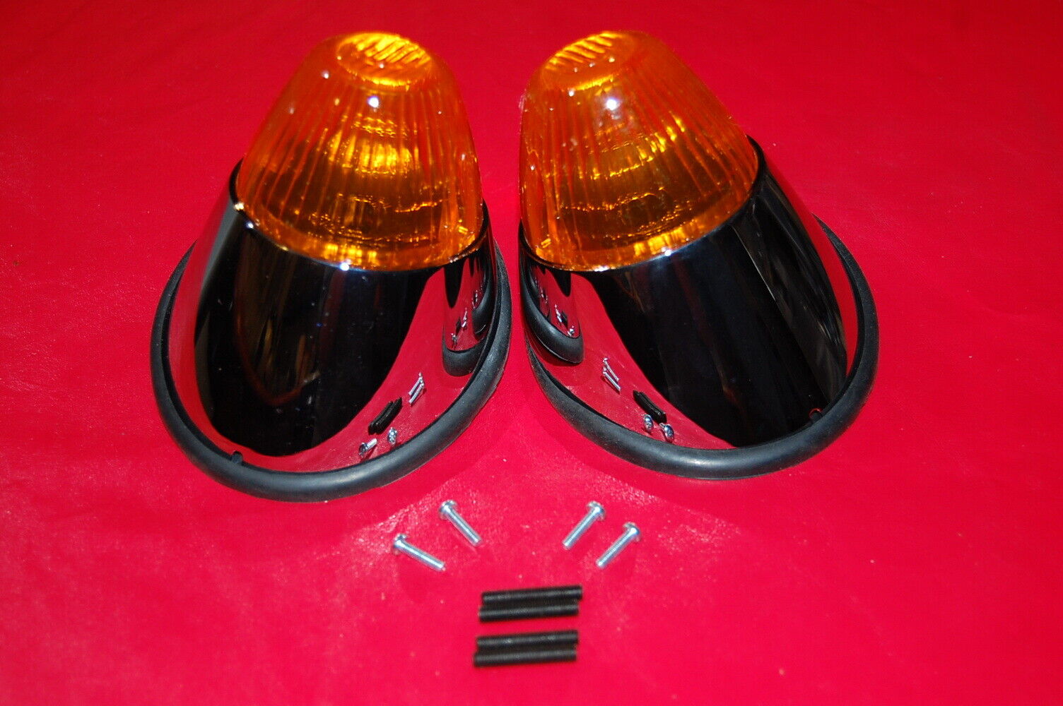 VW KARMANN GHIA FRONT TURN SIGNAL LIGHTS, COMPLETE KIT, AMBER/YELLOW, ALL YEARS