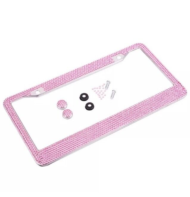 Pink Crystal Rhinestones License Plate Frame 7 rows Special Bling Offer
