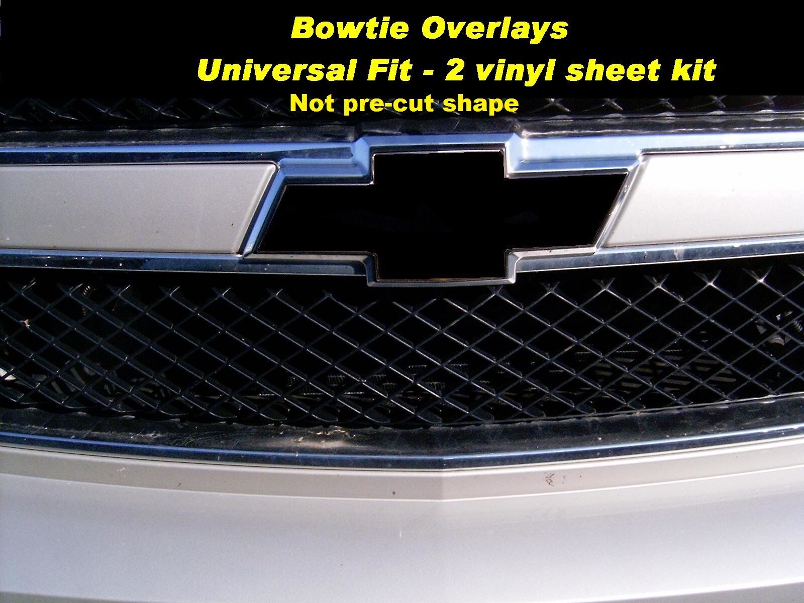 (2) Black Vinyl Sheets Wrap Chevy Universal Bowtie Emblem Overlay Cover Decal 