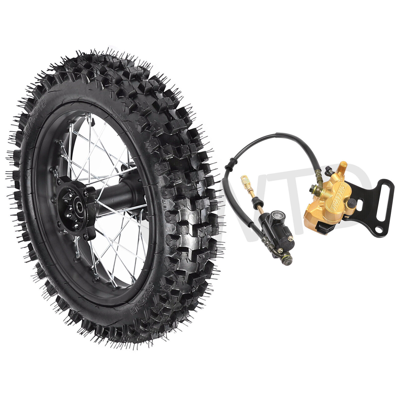 80/100-12 Rear Wheel Tire & Brake Caliper Set for CRF70 XR70 RM65 SSR Dirt Bikes