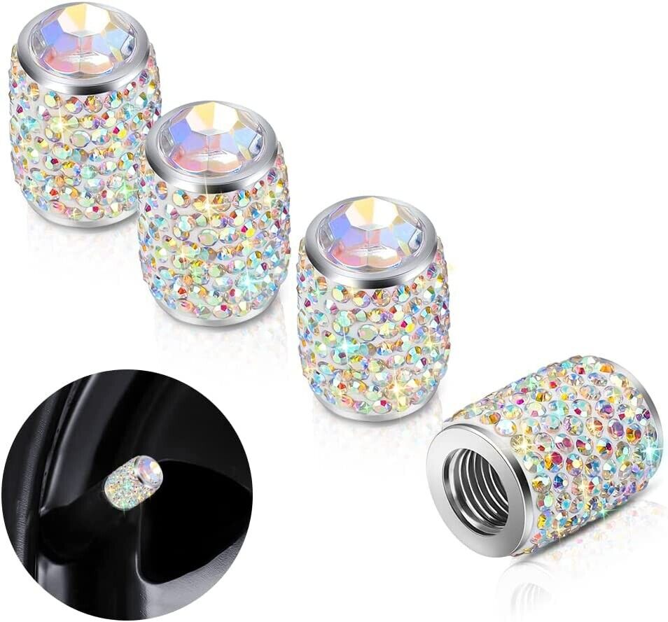 4pcs Colorful Bling Shiny Crystal Rhinestone Tire Stem Valve Caps Fits Universal