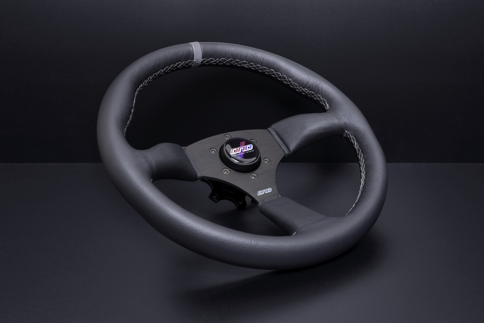 DND Leather Touring Steering Wheel 350mm 50mm Deep Black with Gray Stitching NEW