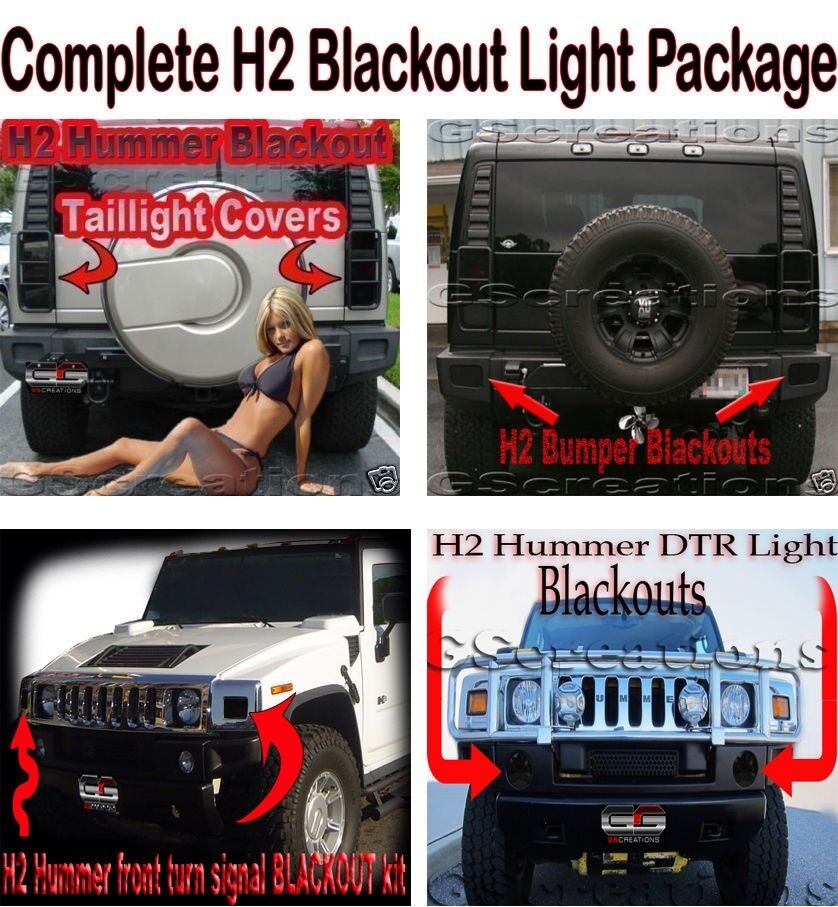 H2 Hummer Complete Blackout Kit SUT SUV 8 Piece Blackouts Smoked Light Covers