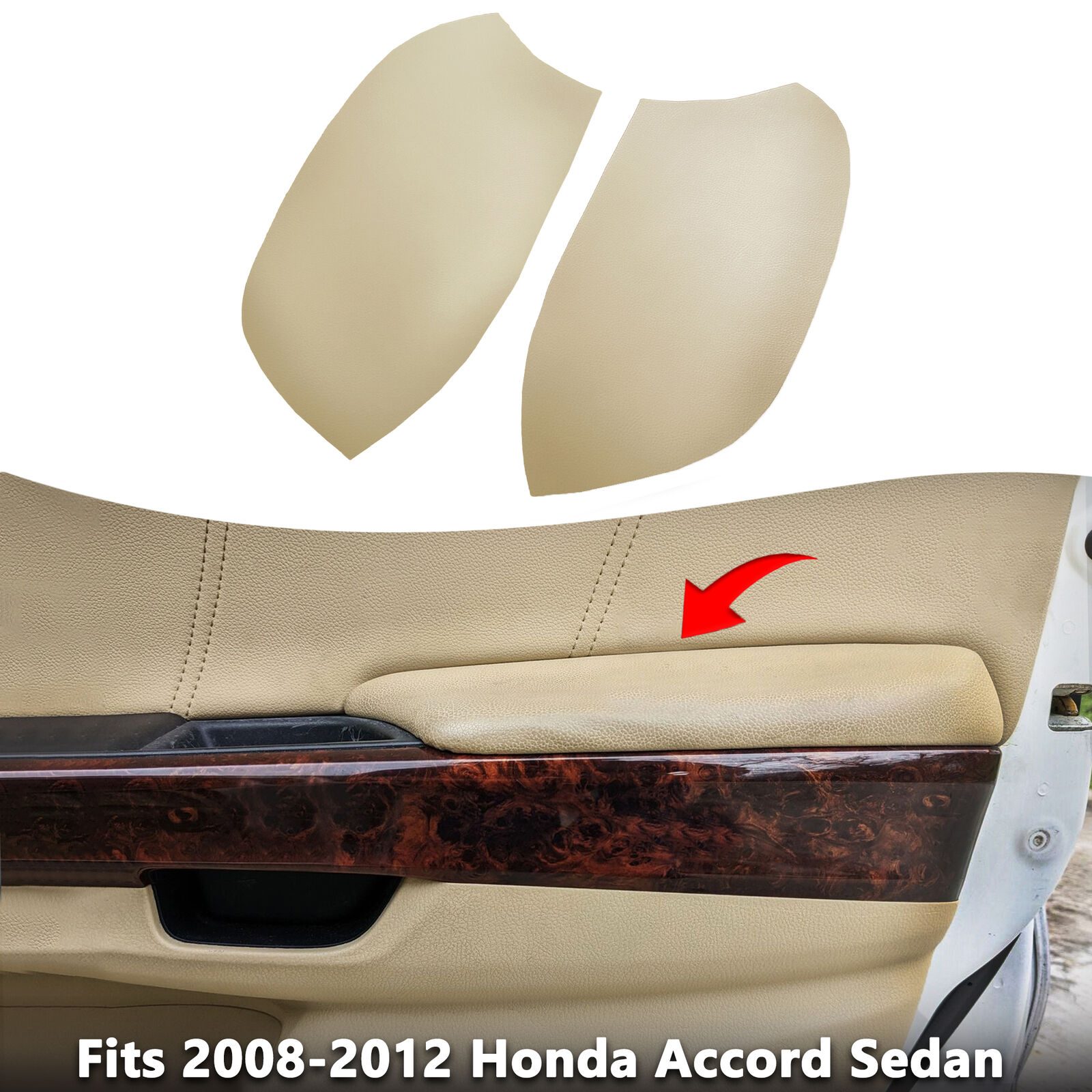 Fits 2008-2012 Honda Accord Sedan Leather Door Panels Armrest Cover Beige Tan